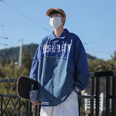春秋季潮牌设计感拼接牛仔夹克情侣复古宽松休闲外套W4970-P62，男装夹克，星座512-2