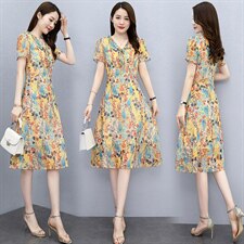 2021年夏季新款雪纺连衣裙长款印花连衣裙，女装连衣裙，欣贝拉