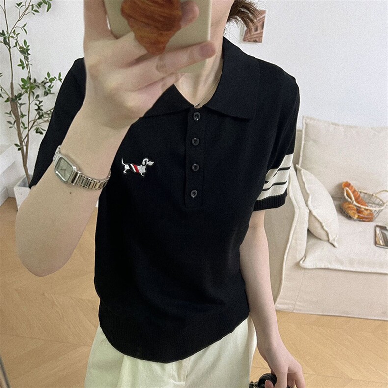 夏季新款女士舒适简约小奶狗绣花短袖，女装T恤，佰米娇羊绒