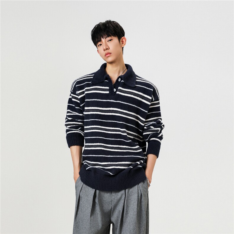 秋冬新款软糯POLO领条纹毛衣MY5008-P50控88,男装针织衫/毛衣,电商A072