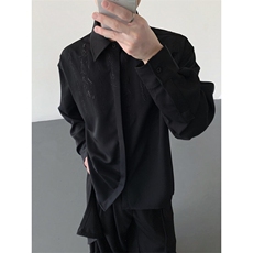 现货！25新中式重工刺绣男士垂感书法设计感立领衬衫cs159-p78，男装衬衫，电商B288