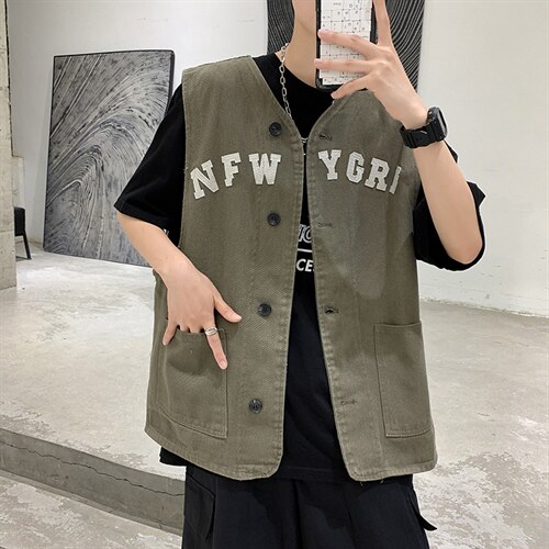 工装马甲男高街个性字母2023夏季新款ins韩版潮宽松外套W2636-P32，男装背心/马甲，星座412-2