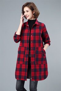春秋加绒格子衬衫女中长款2021春装加厚上衣中年带绒衬衣休闲外套图片