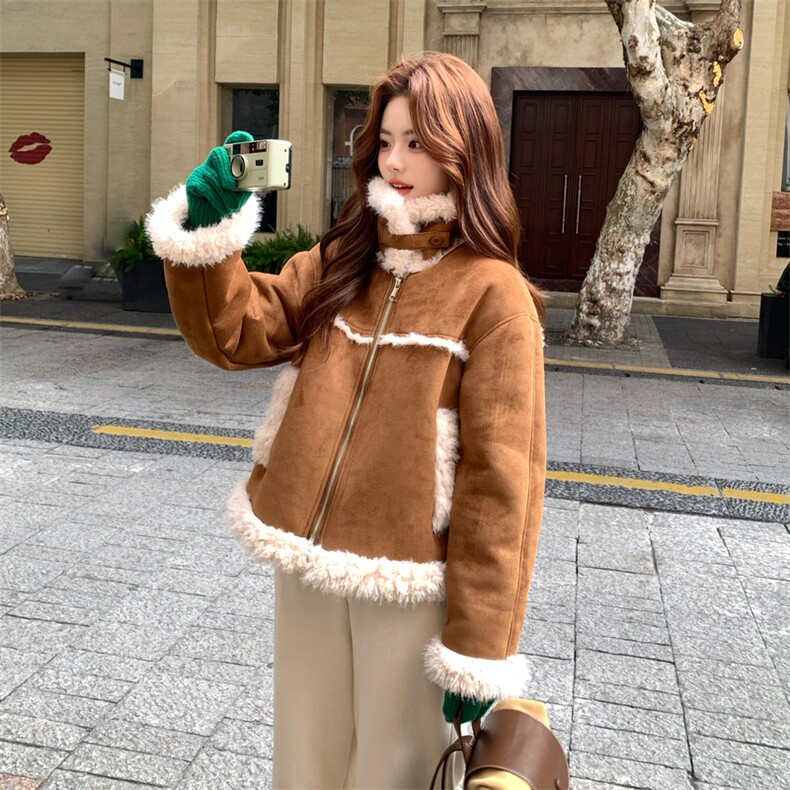 高级感甜美鹿皮绒羊羔毛加厚外套2B138-811-P220K330,女装短外套,2B138