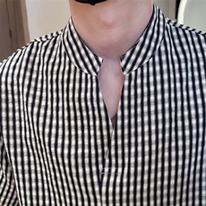 夏男立领格子衬衫男休闲宽松休闲衬衣小伙A236-82560-P60，男装衬衫，电商A236