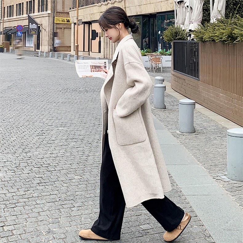 燕麦色羊毛大衣女春春高级感2025今年流行新款赫本风双面羊绒大衣，女装双面呢大衣，浙宝192（原082）