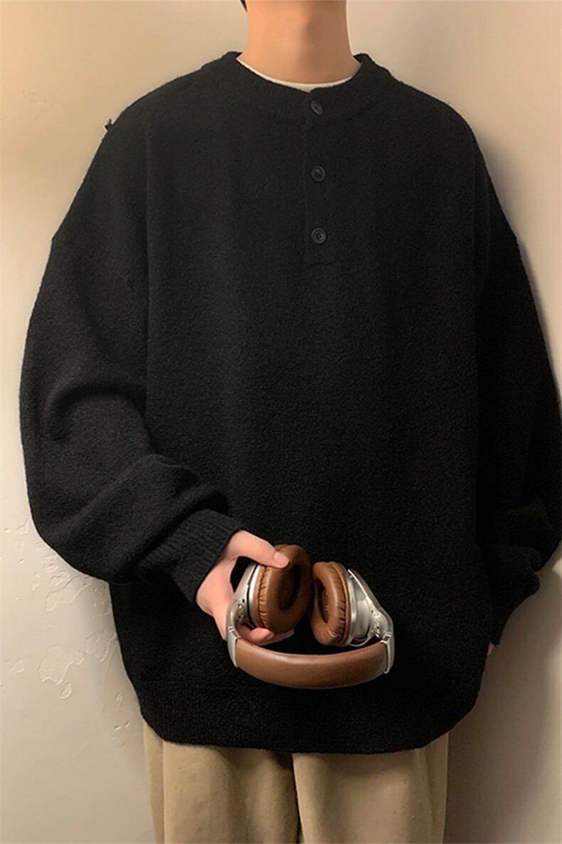 现货20W件高品质慵懒风老钱风亨利领宽松针织毛衣MY109-特P45控88,男装针织衫/毛衣,电商A001-1
