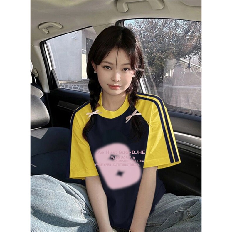夏季美式高街重磅纯棉三条杠织带插肩撞色男女短袖T恤CZ177-特P25,男装T恤,电商A486