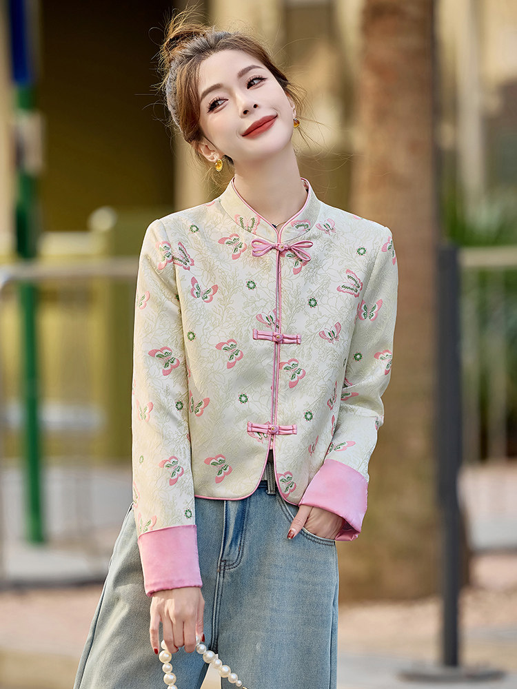 新中式重工刺绣宋锦外套女2025春装新款国风年轻款洋气显瘦上衣,女装短外套,水衣源