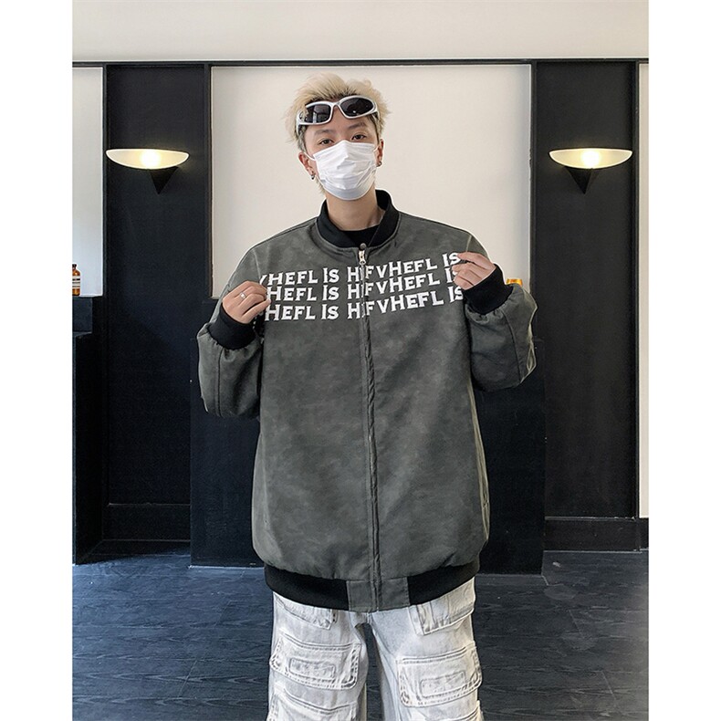 美式高街立领夹克外套男女秋冬季节潮牌字母印花拉链上JK0839-P75,男装夹克,星座308B-2