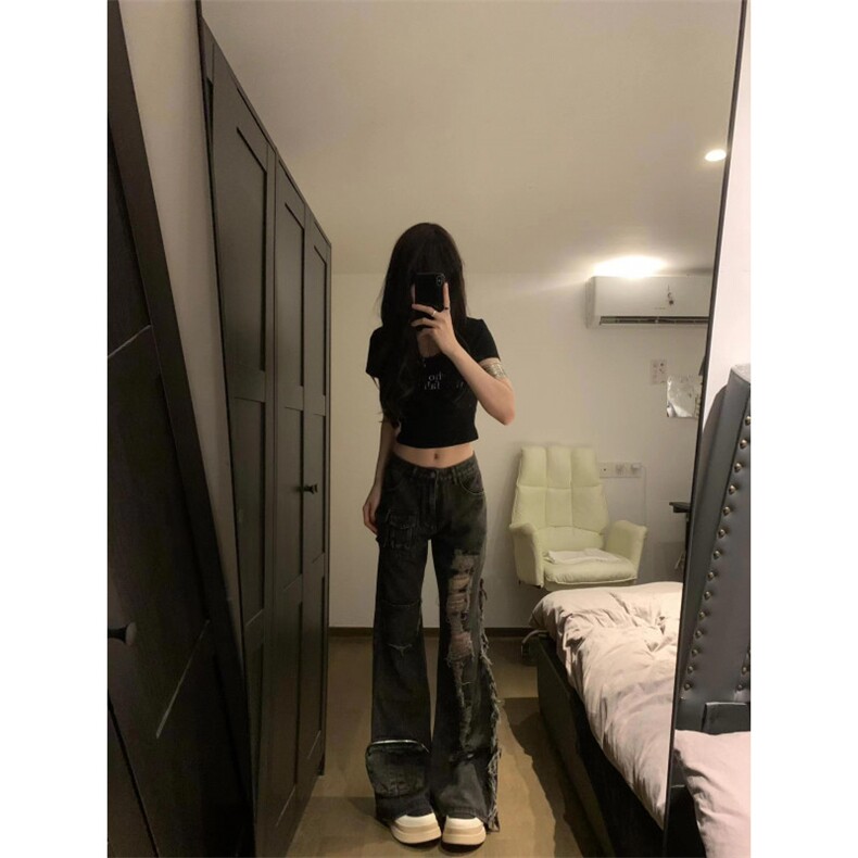 【网图】乞丐破洞牛仔裤男女款美式vibe工装裤子Y9200WW-特P55,男装牛仔裤,星座1007（原301D）
