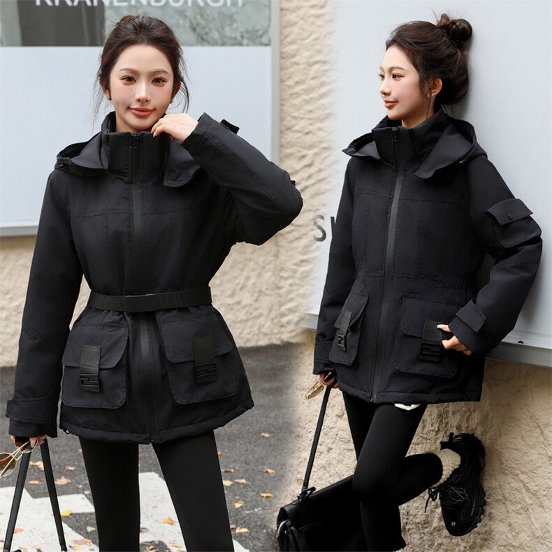 2024冬款新款90绒加厚收腰显瘦连帽冲锋衣大口袋羽绒服外套,女装羽绒服,瑶迪依秀