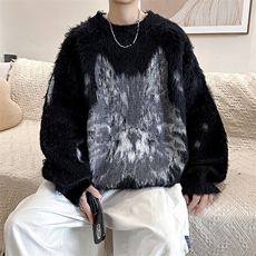 美式复古潮牌痞帅针织衫男秋冬设计感情侣猫咪提花毛衣M1696-P66，男装针织衫/毛衣，星座512-4