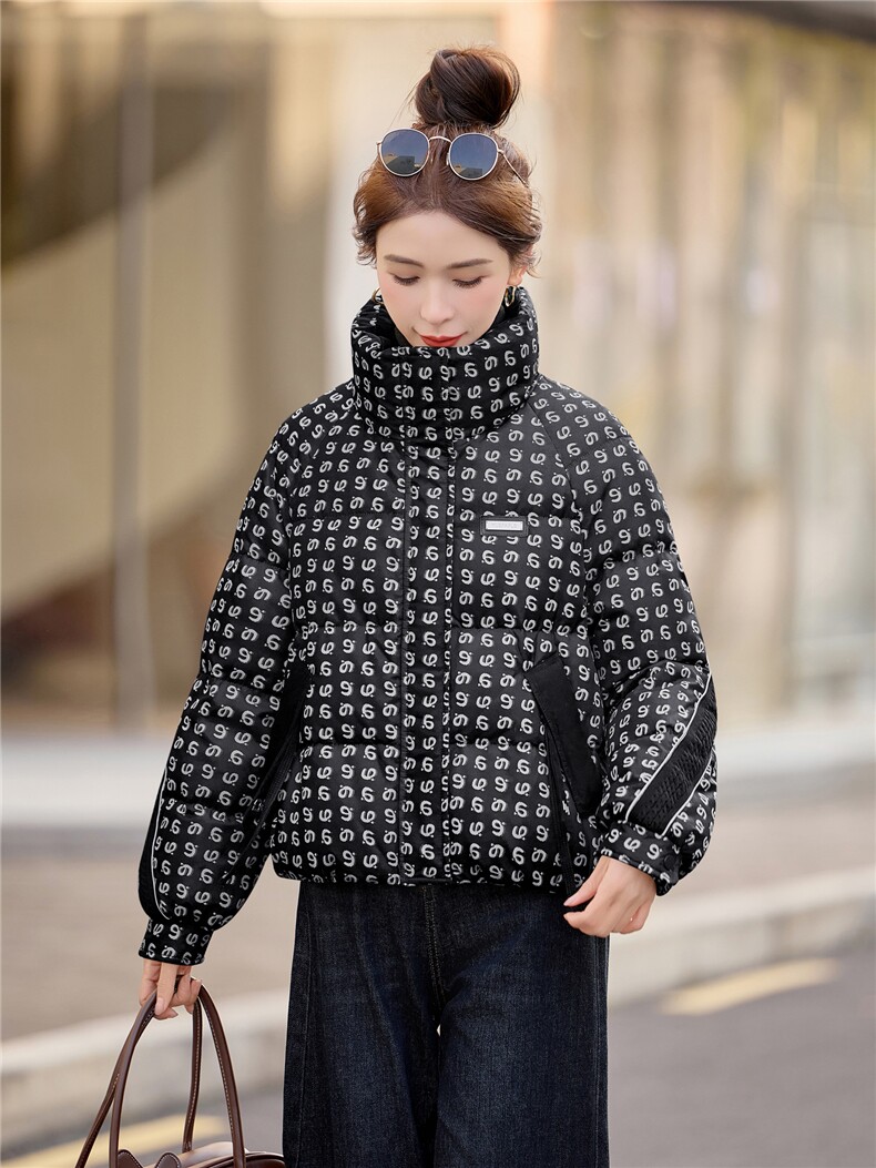 时尚设计感印花短款羽绒服女2025冬季新款白鸭绒加厚保暖防寒,女装羽绒服,余墨