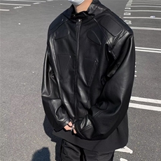 抖音品质春款机车夹克外套男炸街垫肩立领休闲皮衣JK9298P85，男装夹克，星座1013-1