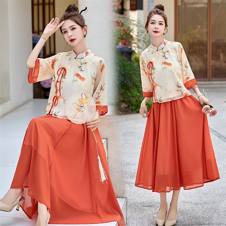 新风中式改良立领印花汉服套装裙 292 P135图片