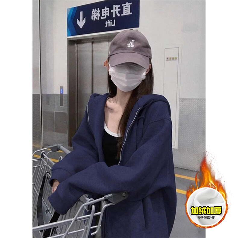 480G重磅加绒加厚硬挺boxy男女秋冬美式高街结构连帽卫衣开衫外套,女装短外套,电商A486