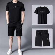 夏季新款套装男2022宽松薄款短袖冰丝套装男休闲时尚百搭夏装，男装T恤，电商B212（原钱塘6029）