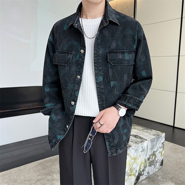 社会小伙秋季新款休闲外套日系潮流印花牛仔夹克男A8703-P88,男装夹克,电商A413