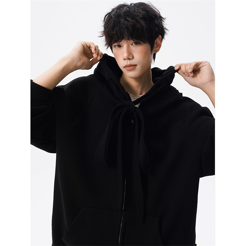 8XL-M 朝牌情侣美式绑带设计连帽卫衣宽松开衫外套男女WY35P58图片