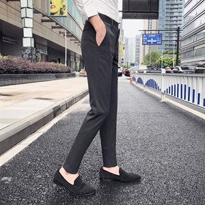 2021新款绣花休闲西裤韩版修身纯色小脚裤长裤发型师 k6556 P60图片