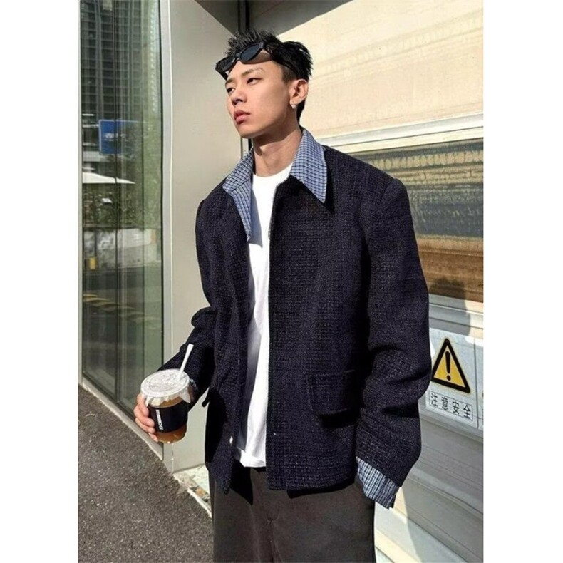 秋季韩系假两件拼接翻领小香风外套宽松休闲短款夹克男JW426,男装夹克,星座1116A（原606A-3）