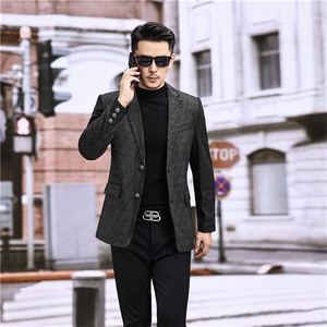 春秋款男士绵羊皮西服真皮绵羊皮外套中年男装百搭通勤夹克图片