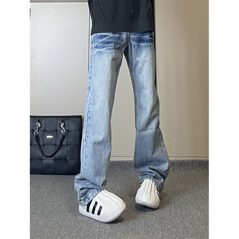 【有货】K7053LL-特P48浅蓝色闪电纹牛仔裤男女设计感直筒裤子,男装牛仔裤,星座1007（原301D）