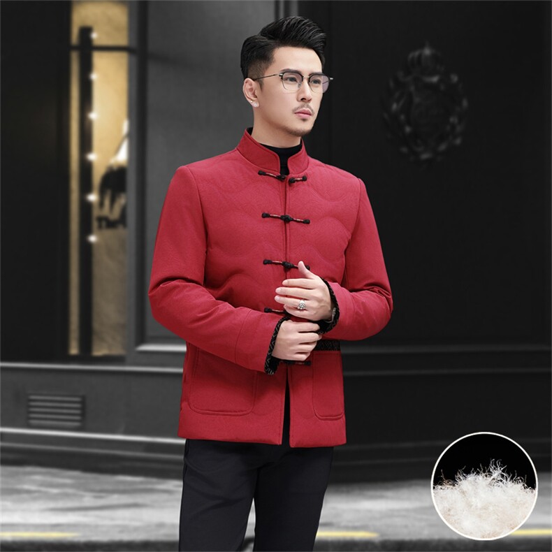 现货新款中年羽绒服唐装外套男复古盘扣风羽绒服外套中式唐装图片