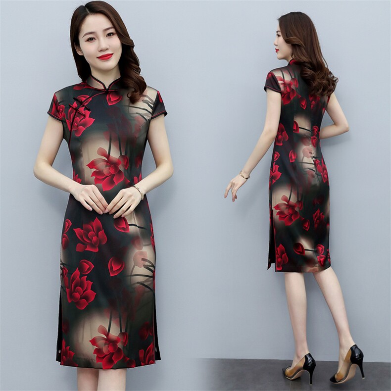 杭州丝绸高端品质弹力缎重磅真丝双层旗袍中长婚礼服连衣裙,女装汉服/婚纱/旗袍/礼服,媚琳依坊