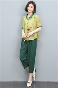高端苎麻碎花套装纯亚麻上衣女装2025年新款夏季妈妈装棉麻两件套图片
