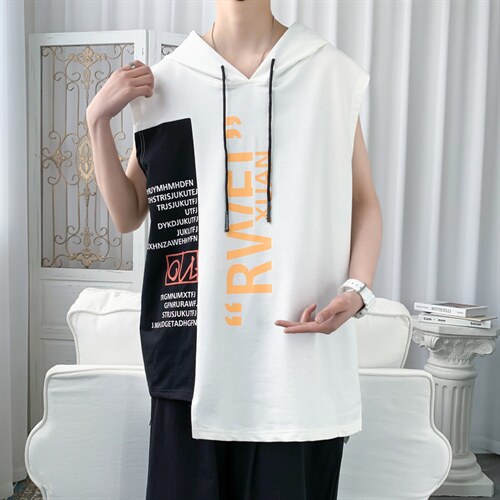 7XL~M 260斤可穿2023夏季薄款连帽无袖t恤背心加肥加大码背心坎肩图片