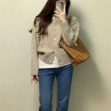 秋季新款纯色针织开衫时尚百搭，女装针织衫/毛衣，泰沅羊绒
