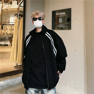 春装420克重磅拼接撞色条纹运动开衫立领卫衣GW043-P70-控99图片