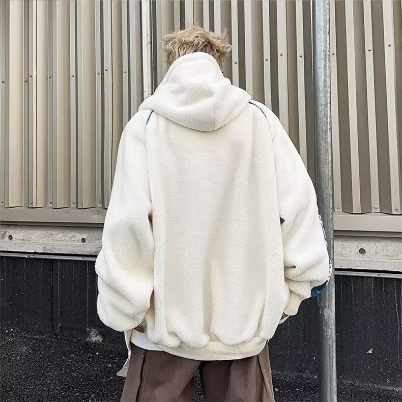 羊羔绒外套男秋冬季加绒保暖连帽棉衣青少年潮牌刺绣夹克冬装上衣,男装夹克,星座1210-1