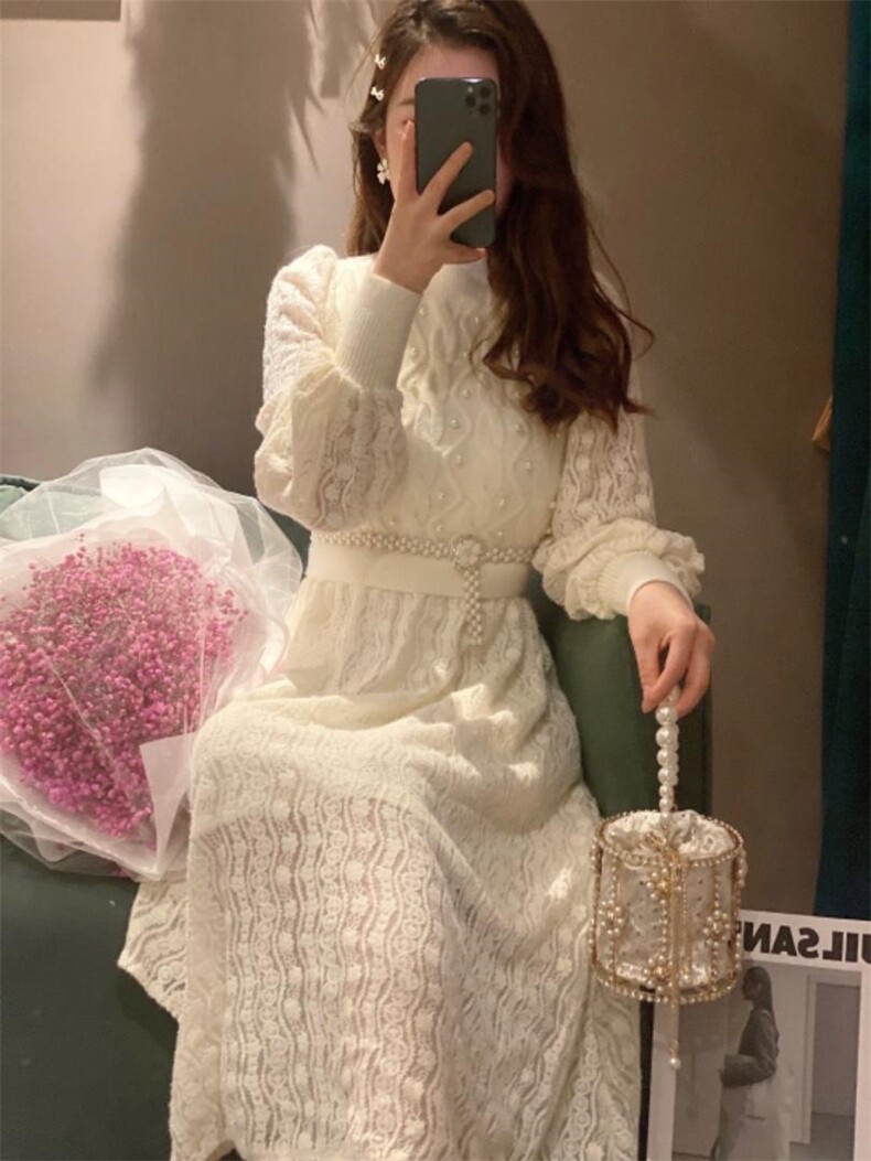 现货、系列款珍珠磨毛连衣裙，女装连衣裙，艾丹迪蔓