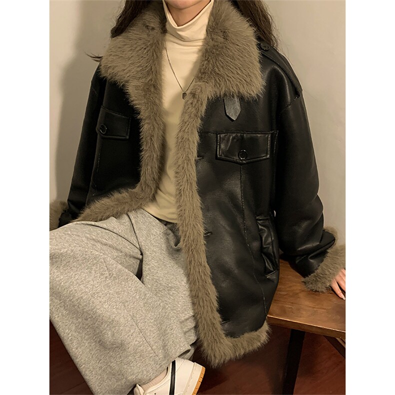 主推冬季新款座山雕皮毛一体/加厚宽松外套XZ102B-1M802-P195,女装短外套,星座102B-1