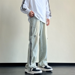 抖音品质-美式高街搭扣拉链牛仔裤水洗裤子212-2-KZ027-特P55图片