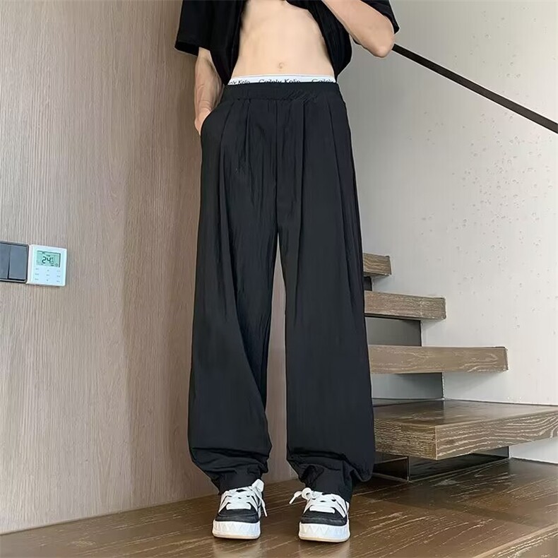 vibe风潮褶皱冰丝裤子禅意新中式休闲男裤夏季薄款山本风阔腿裤,男装休闲裤,星座1013
