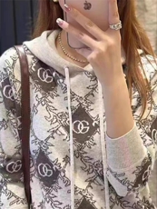 2024秋季新款树叶提花帽衫女时尚百搭宽松上衣，女装羊毛衫，千御纺羊绒