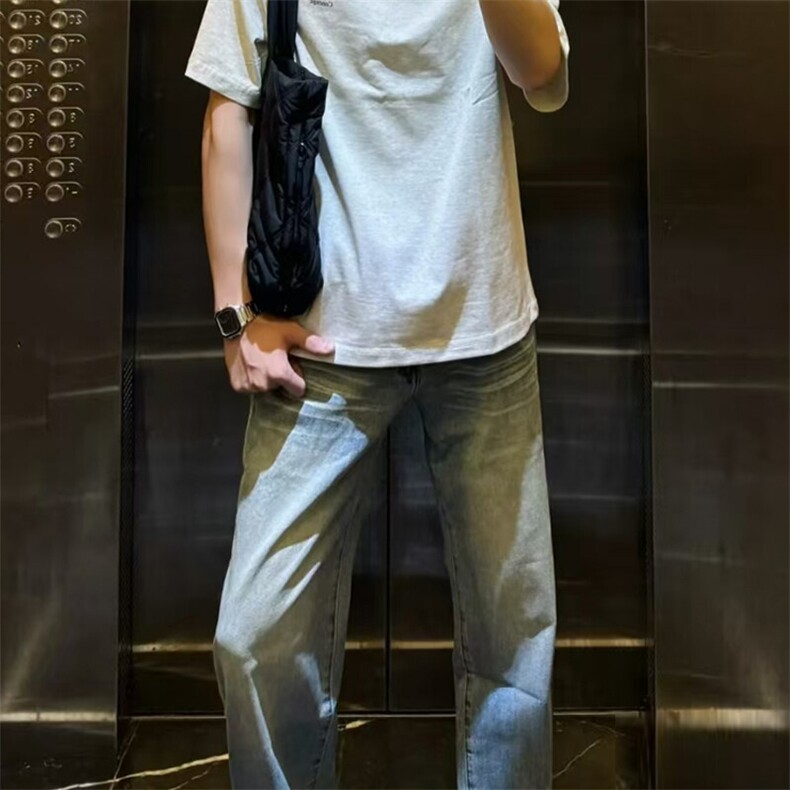 现货高品质美式闪电纹水洗宽松微喇叭牛仔裤GK80-特P45-限价78，男装牛仔裤，星座310A-1