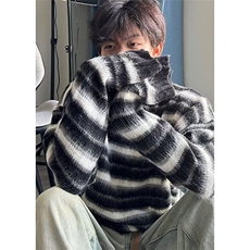 213-P50撞色加厚长袖毛衣针织衫女秋冬新款宽松慵懒风百搭休闲，男装针织衫/毛衣，电商B323A