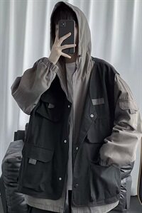 机能工装外套男韩版潮流假两件上衣痞ins超火cec连帽夹克WT08图片