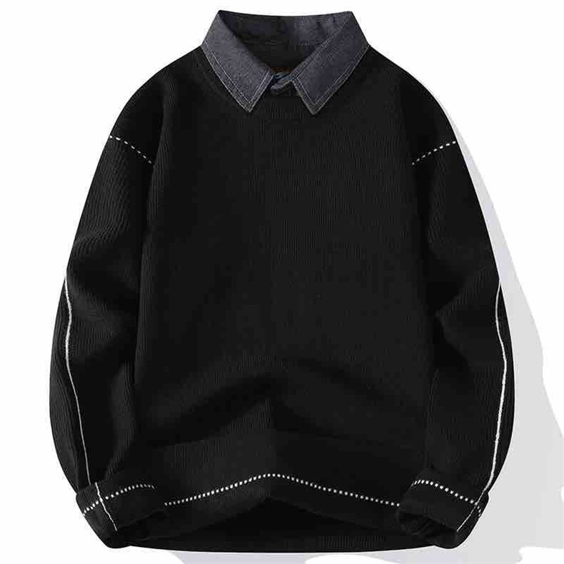 M73-P55冬季新品加厚男假两件衬衫领针织毛衣图片