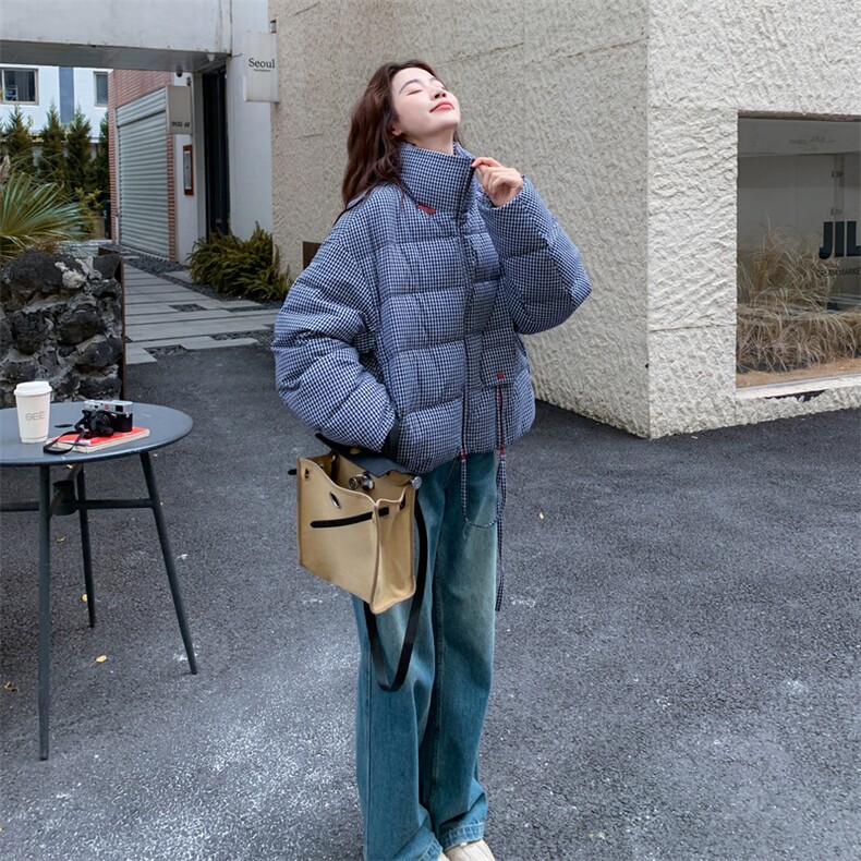 冬季新款白鸭绒格子连帽羽绒服2C086-2578P235K350,女装羽绒服,2C086