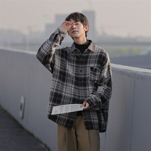 秋冬款cityboy格子衬衫外套男宽松港风日系长袖衬衣DX189P60控78图片