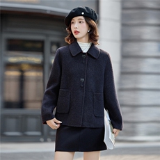 时尚撞色双面绵羊毛外套女2025秋冬新款宽松显瘦气质翻领毛呢大衣，女装双面呢大衣，美沁