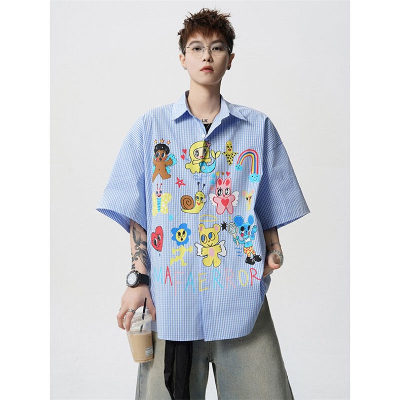 CS1128-P60控98高品质夏季新款设计感大码冰丝短袖情侣衬衫,男装衬衫,电商A059