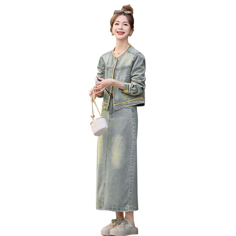 （新款现货）2026春秋超火气质减龄洋气漂亮独特牛仔套装裙两件套,女装套装/套裙,印象茜