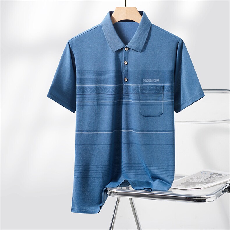 夏季男士短袖T恤休闲有口袋POLO衫上衣冰丝抗菌丝光棉爸爸男装，男装Polo衫，钱塘6003（原4033）